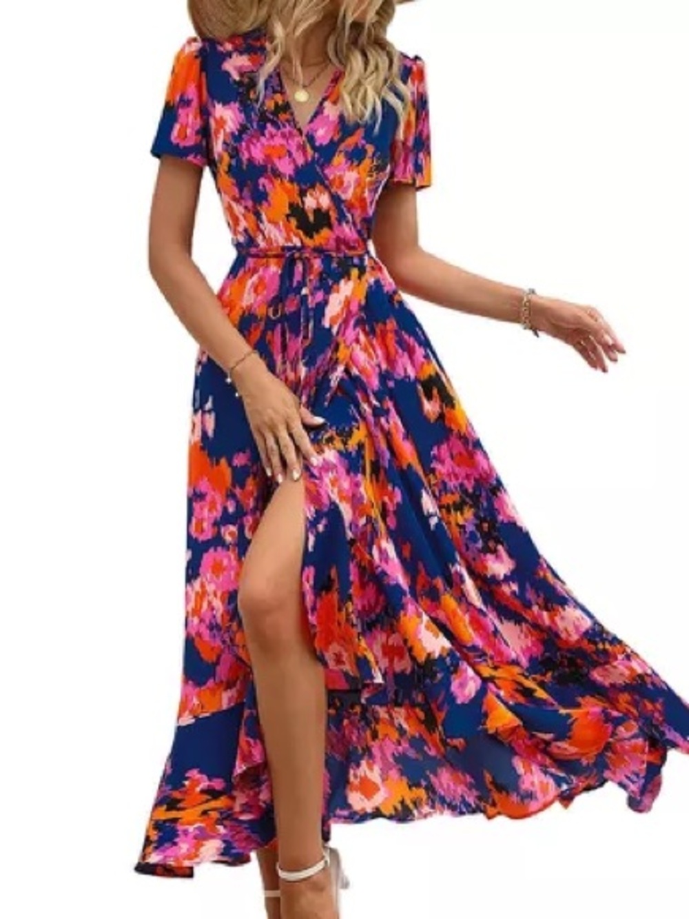 PrettyGarden floral wrap dress with tie waist